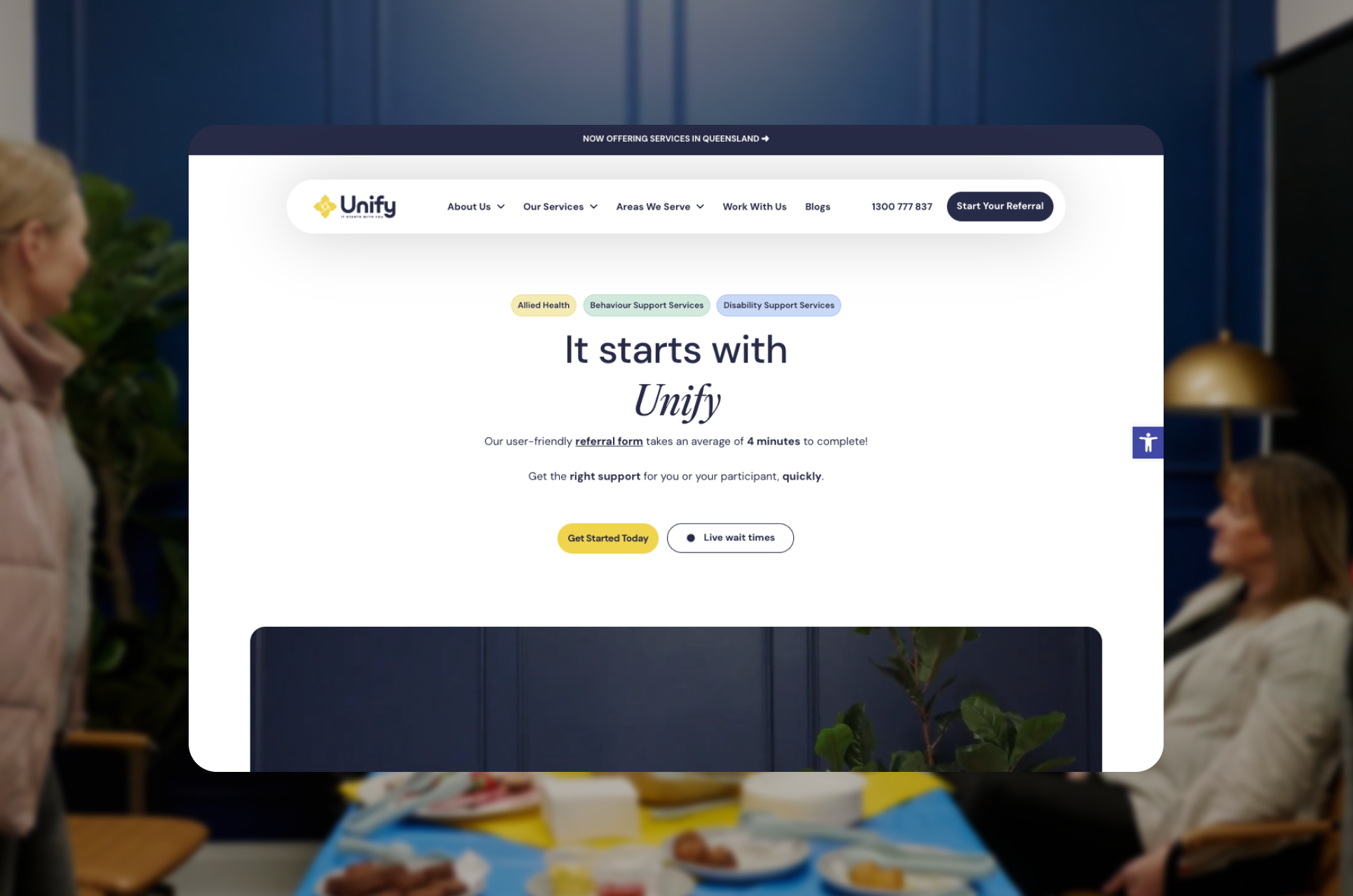 Unify Disability Services homepage design